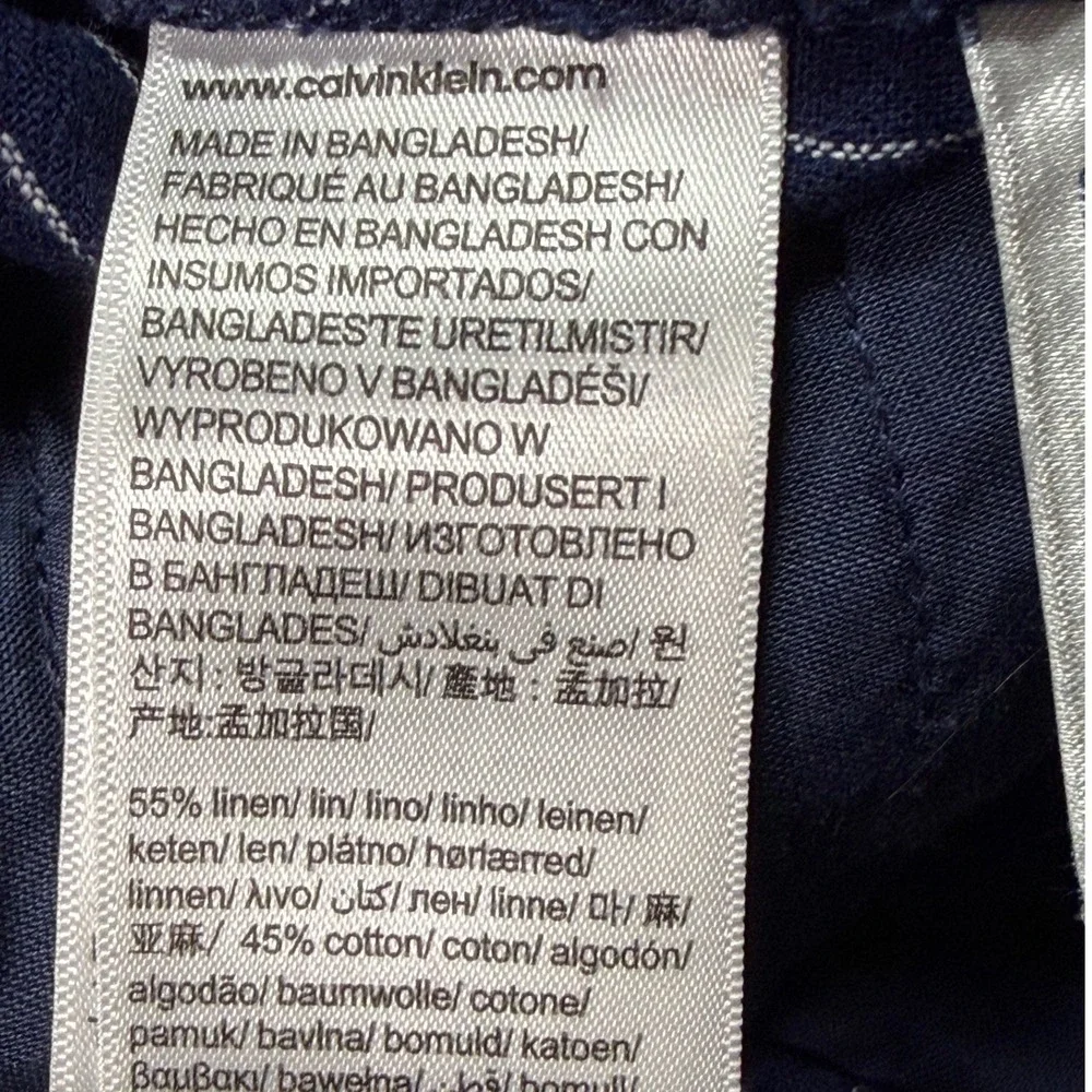 Calvin Klein Striped Linen Cotton Shorts Mens 36 Navy‎ Blue Pinstripe Casual